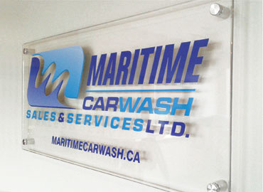Clear sign with stand-offs for Maritime Car Wash, Aluminum Signs, Metal Signs, Corrugated Plastic Signs, Election Signs, Lawn Signs, Job Site Caution Signs, Magnetic Signs