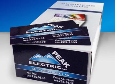 Peak Electric business cards with UV gloss coating. UV Coated Business Cards, Glossy Gloss, Business Cards, Business Cards, Magnetic Business Cards, Rack Cards, Invitations, Hand Outs, Brochures, Folded Brochures, Flyers, Pamphlets, Notepads, Note Pads, Letterhead